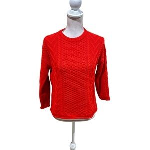 Madewell Red Crew Neck cable knit Sweater ribbed hems oversized fit size xxs
